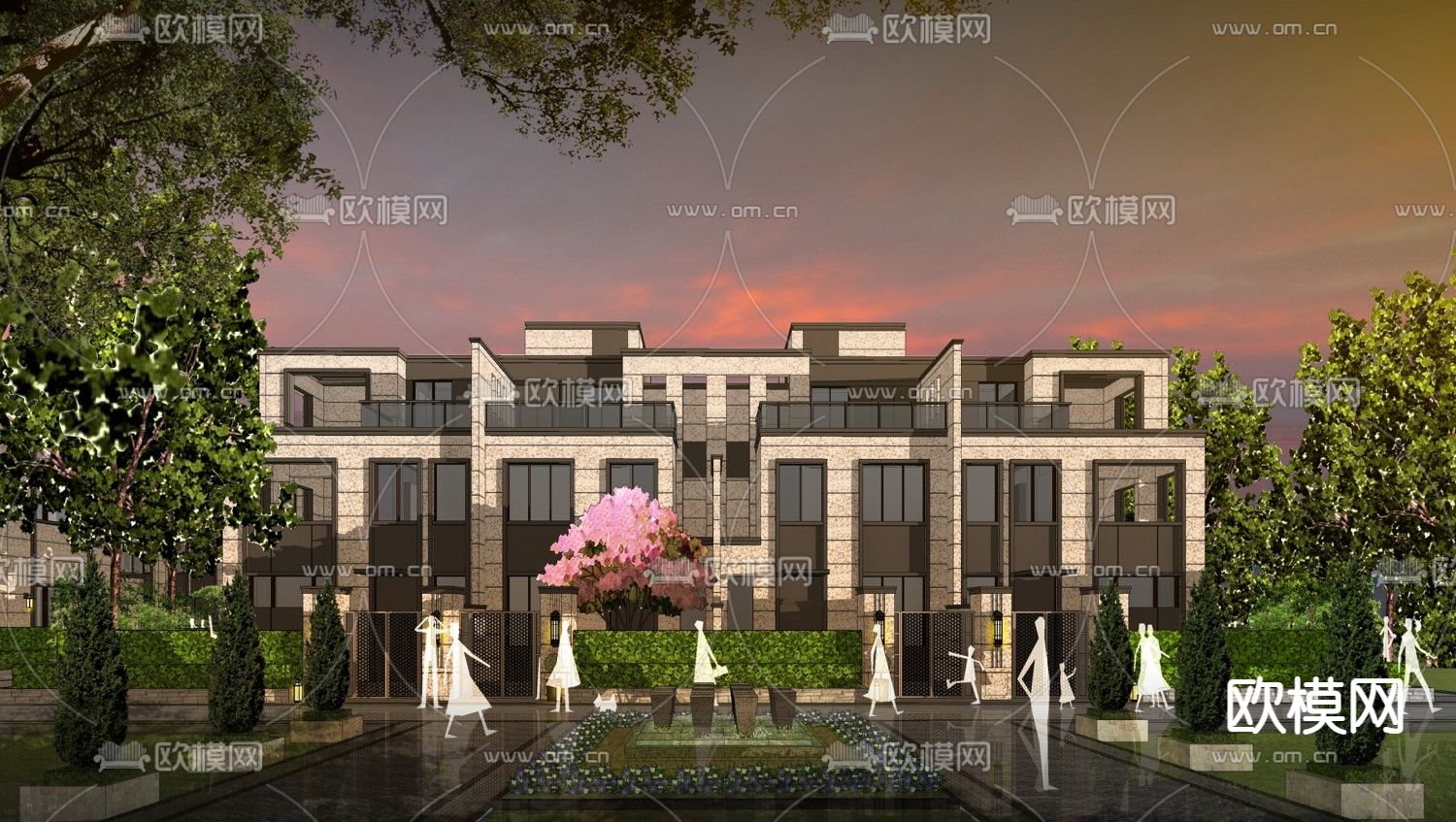 新古典联排别墅外观su模型