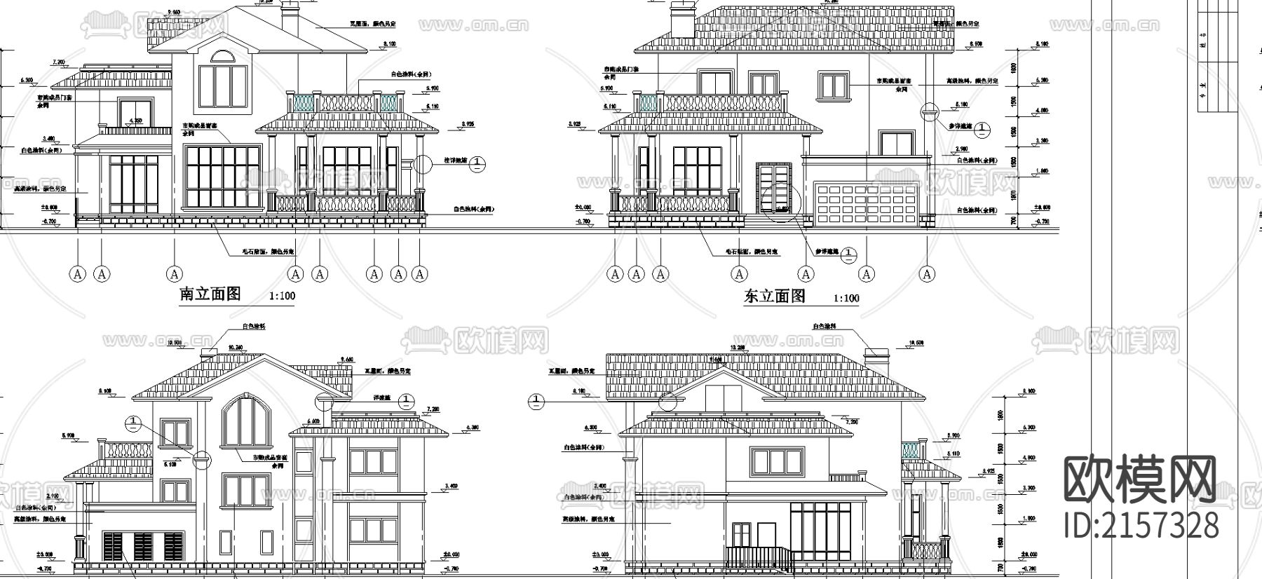 别墅cad施工图下载（渲染图4）
