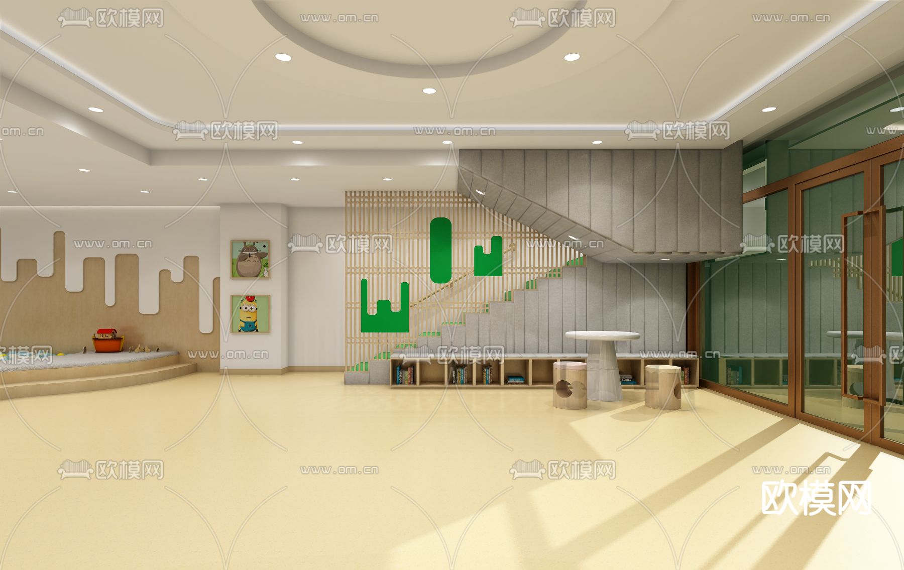 现代幼儿园前台接待免费3d模型下载（渲染图3）