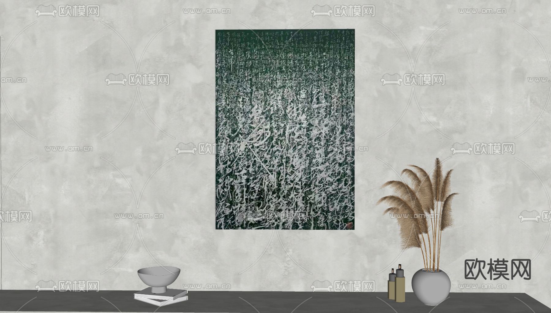 侘寂抽象装饰画su模型下载（渲染图2）