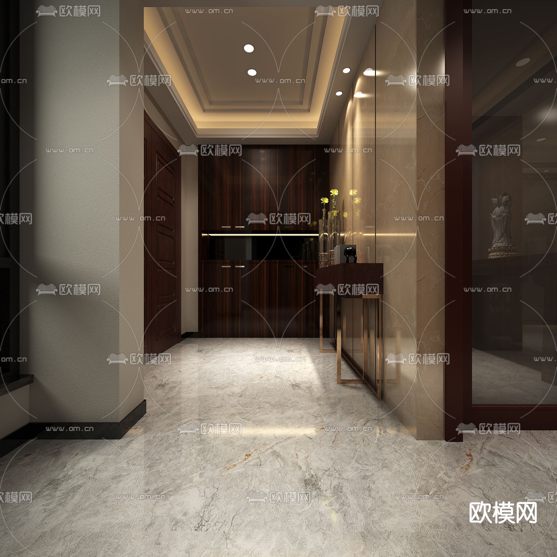 现代轻奢挑空别墅客厅餐厅免费3d模型下载（渲染图3）