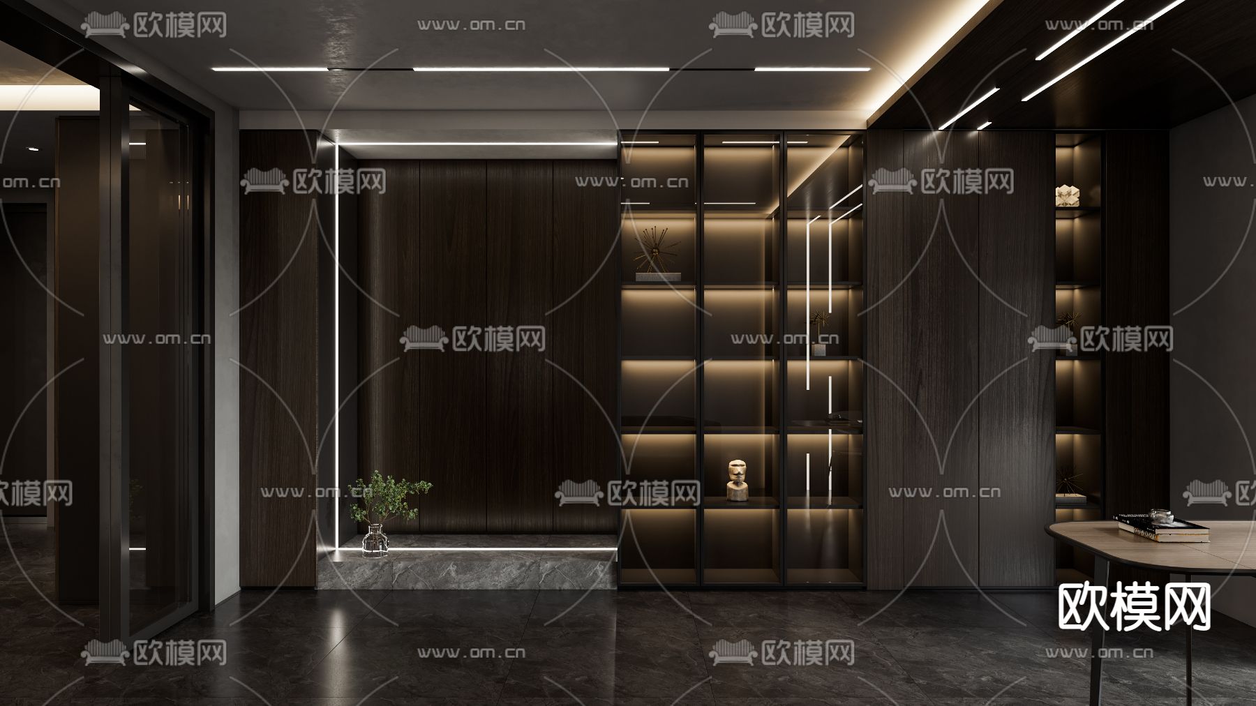 现代高级灰客餐厅3d模型下载（渲染图1）