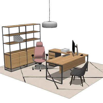  现代实木柜子班台桌椅组合su模型 