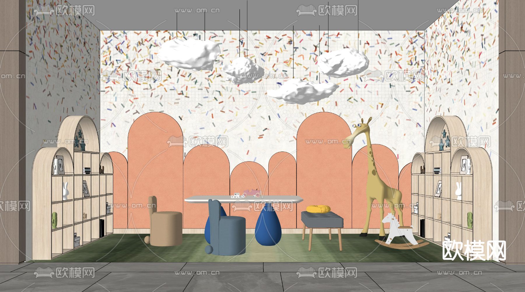 现代儿童娱乐活动区su模型下载（渲染图2）