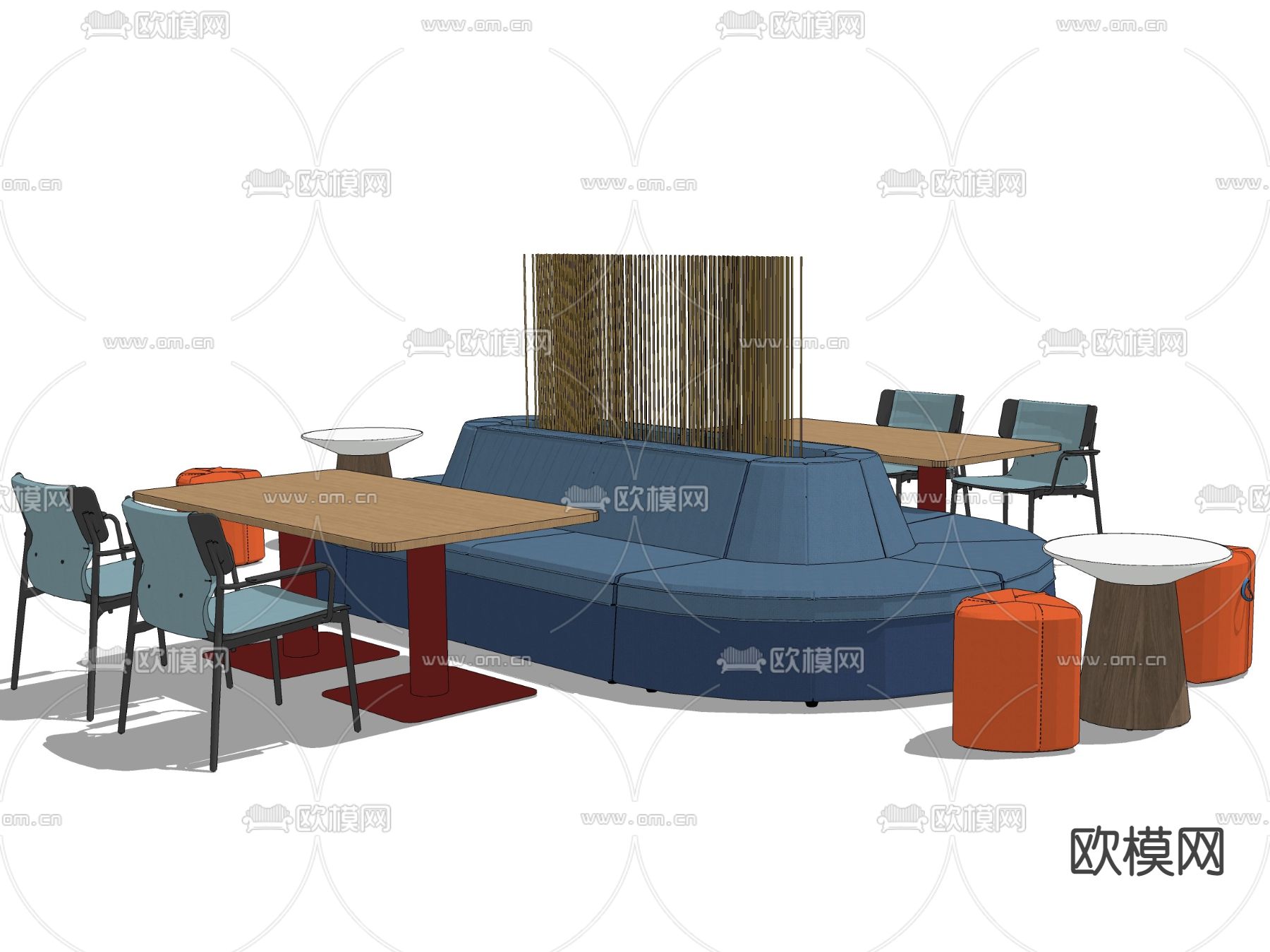 现代弧形卡座休闲沙发su模型下载（渲染图3）