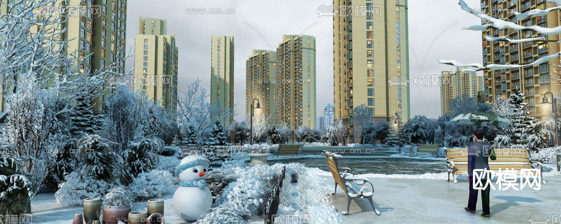 现代住宅景观3d模型下载