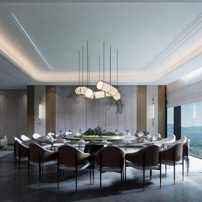  新中式餐厅包厢su模型 