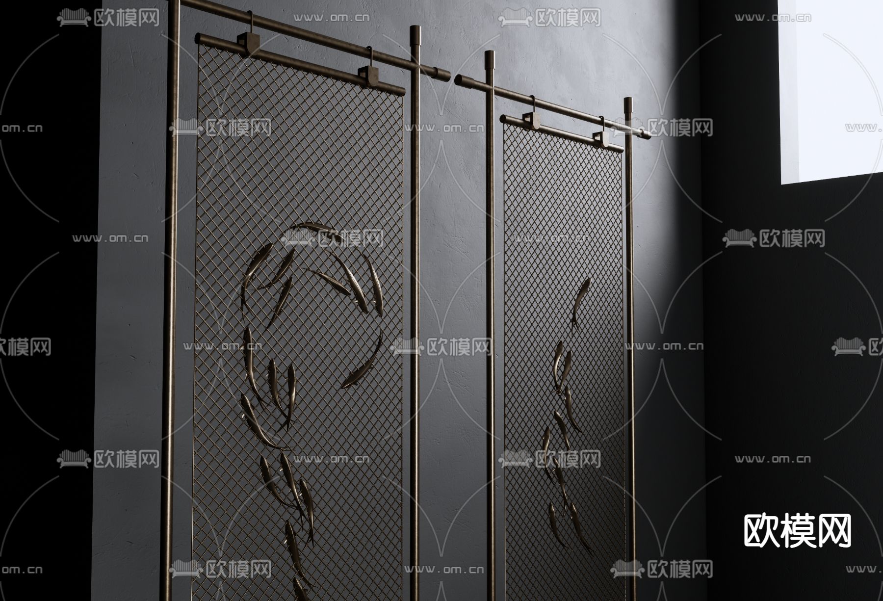 现代轻奢屏风隔断su模型下载（渲染图2）