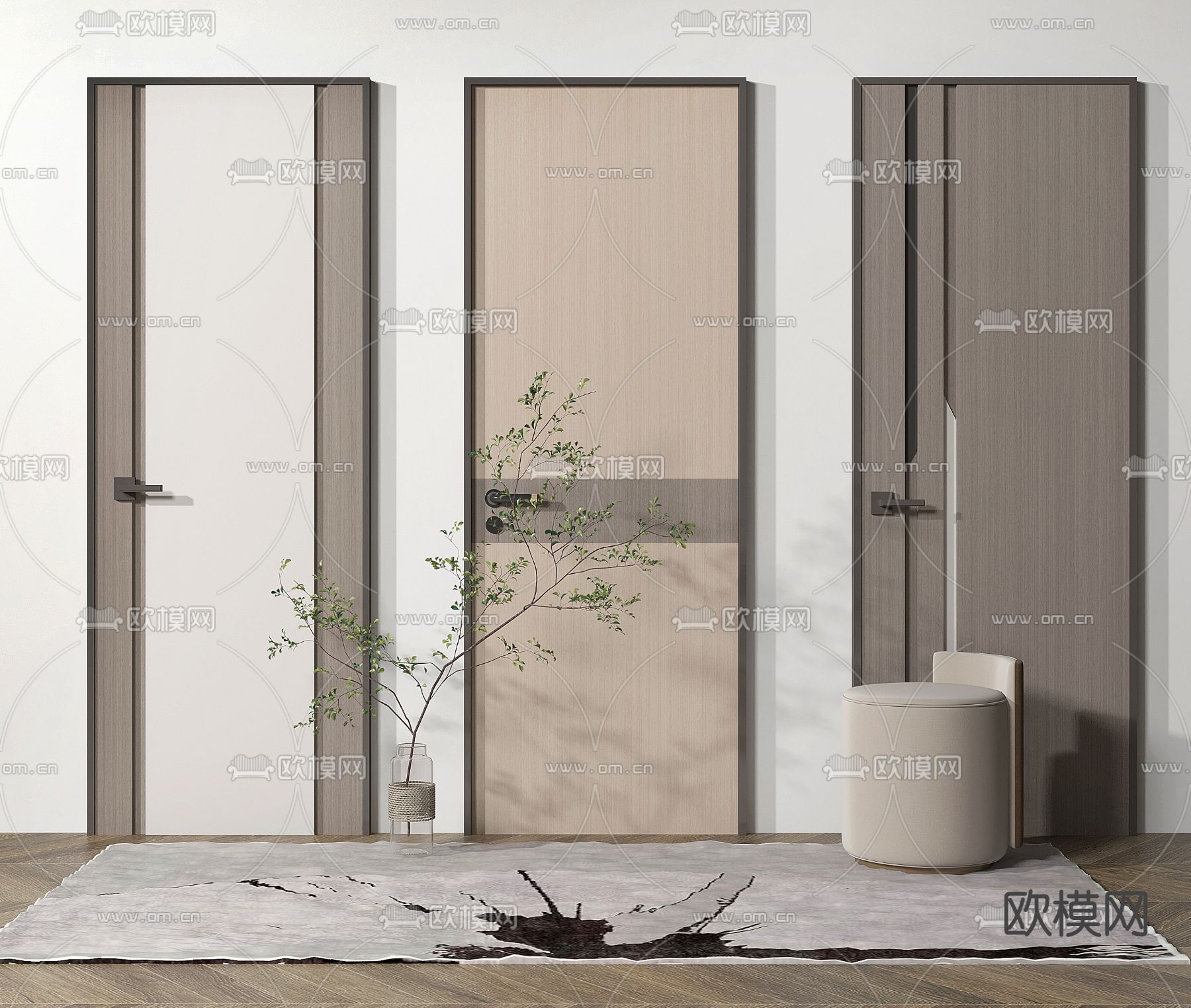 现代房门单开门3d模型下载