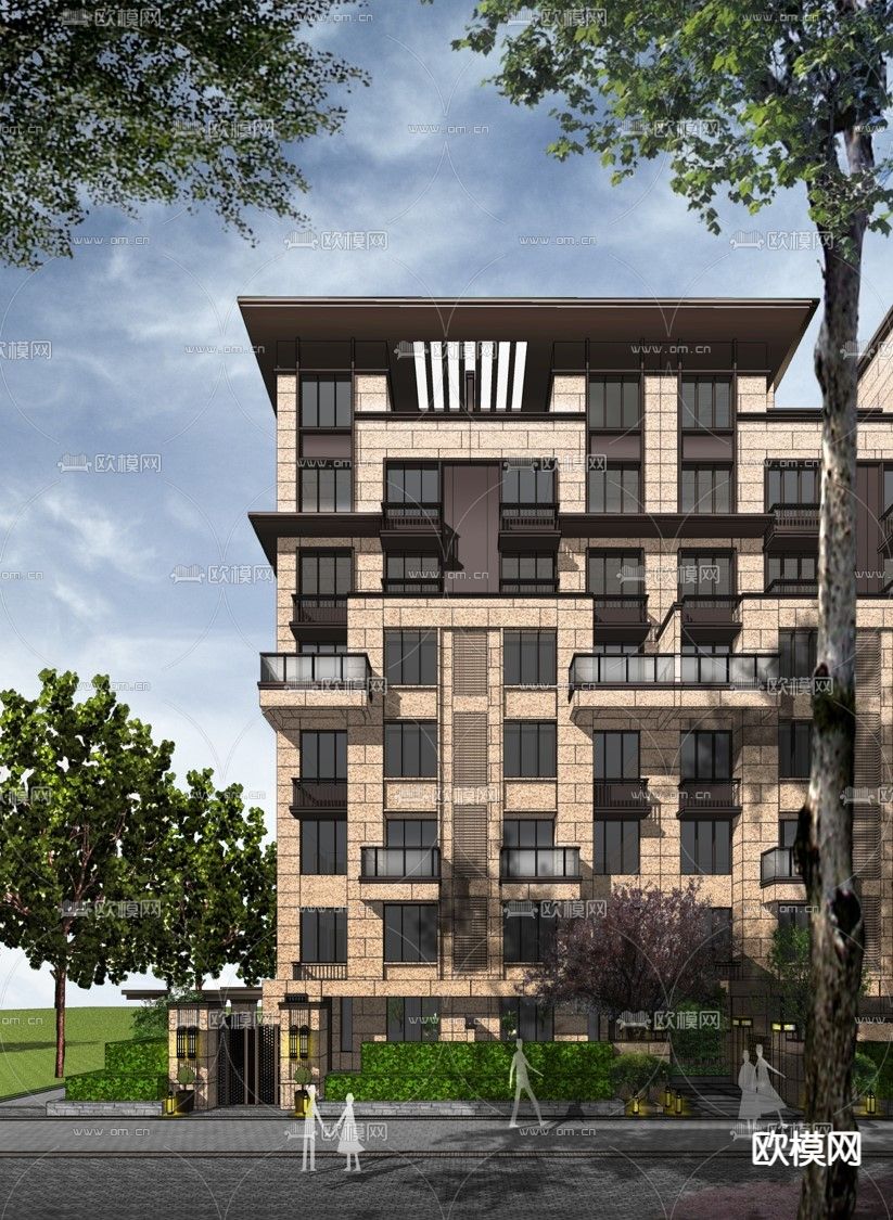 新古典联排别墅外观su模型