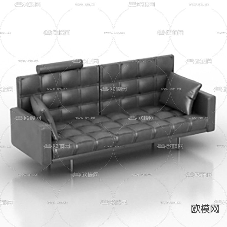 现代轻奢黑色皮革不锈钢多人沙发免费3d模型下载