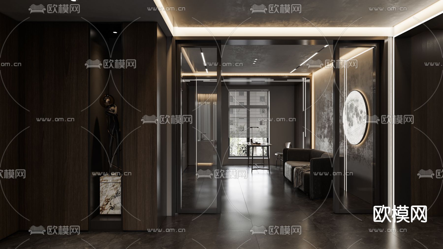 现代高级灰客餐厅3d模型下载（渲染图5）