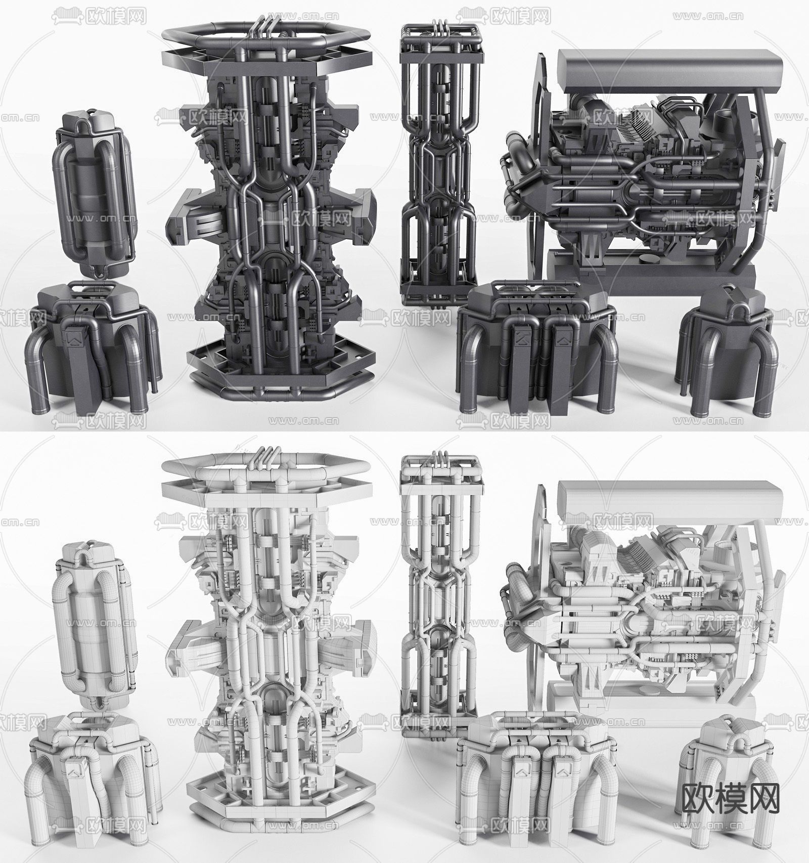 现代工业机械设备零件su模型下载（渲染图2）
