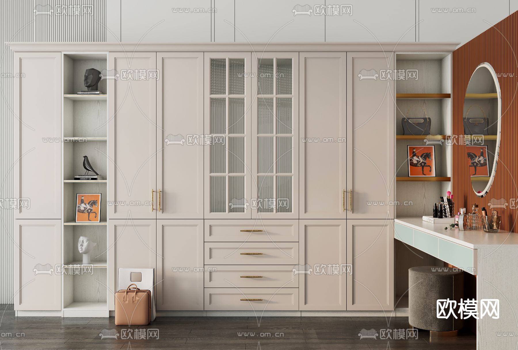 欧式衣帽间衣柜3d模型下载