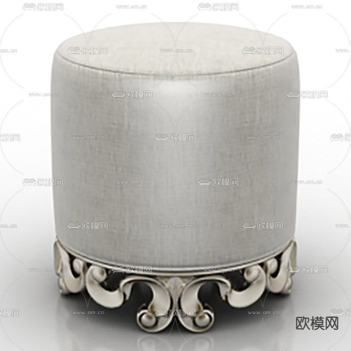 简欧实木描金雕花皮革沙发凳免费3d模型下载