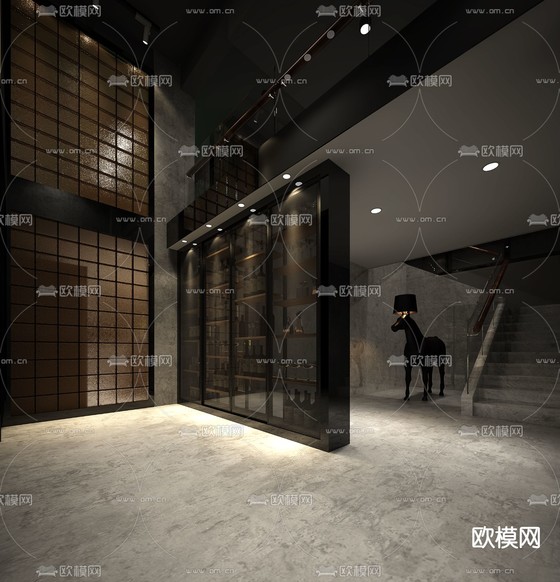 现代高级灰餐厅免费3d模型下载(渲染图3)