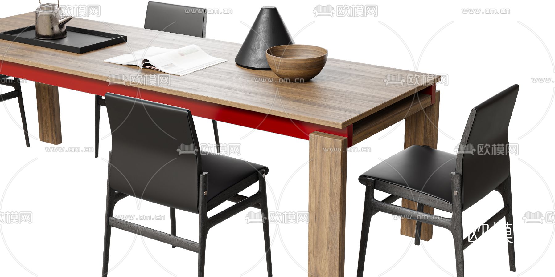 B&B italia 现代实木条形餐桌椅3d模型下载（渲染图2）