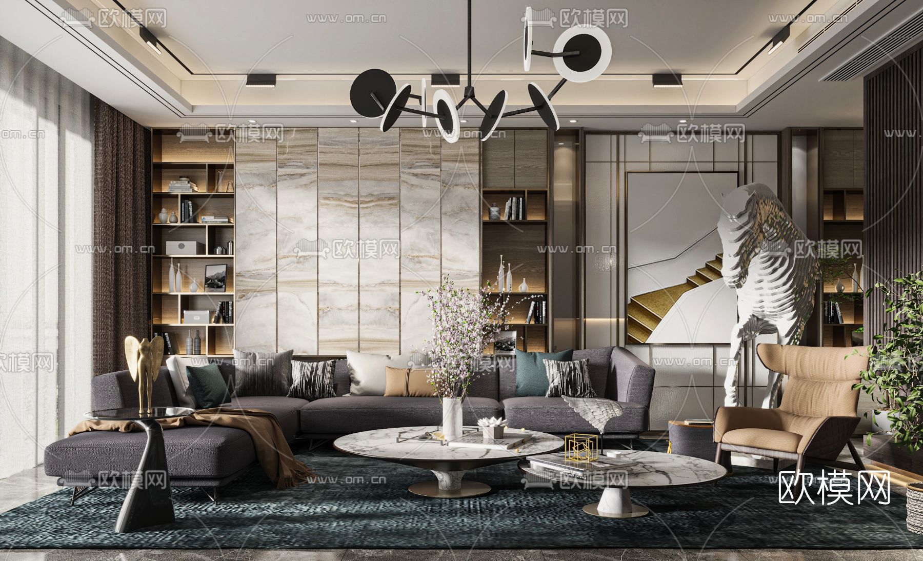 现代布艺转角沙发组合3d模型下载