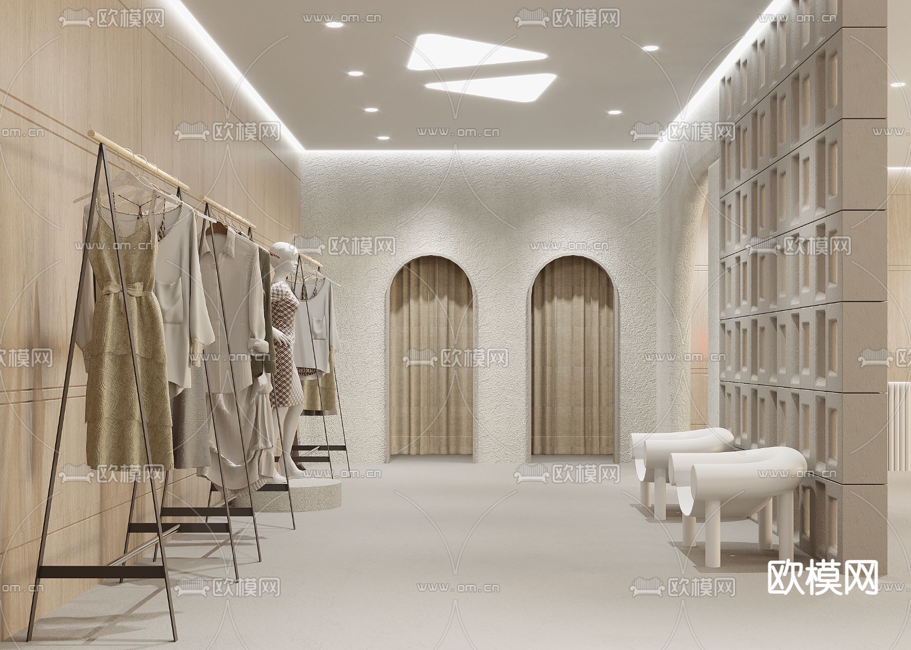 侘寂风女装服装店su模型下载（渲染图2）