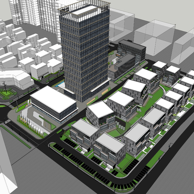  现代办公楼鸟瞰su模型 