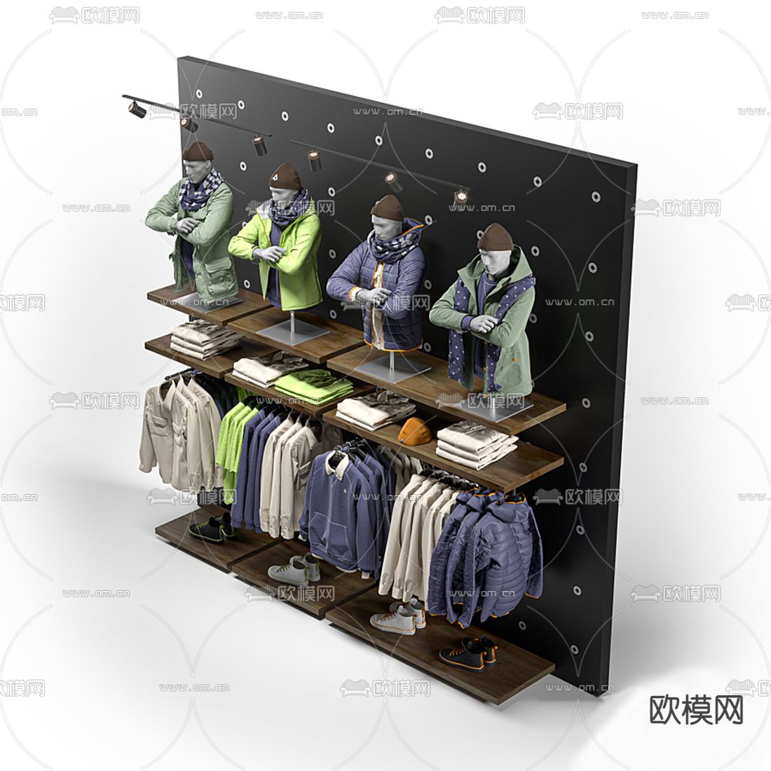 现代男士服装店展架3d模型下载（渲染图2）