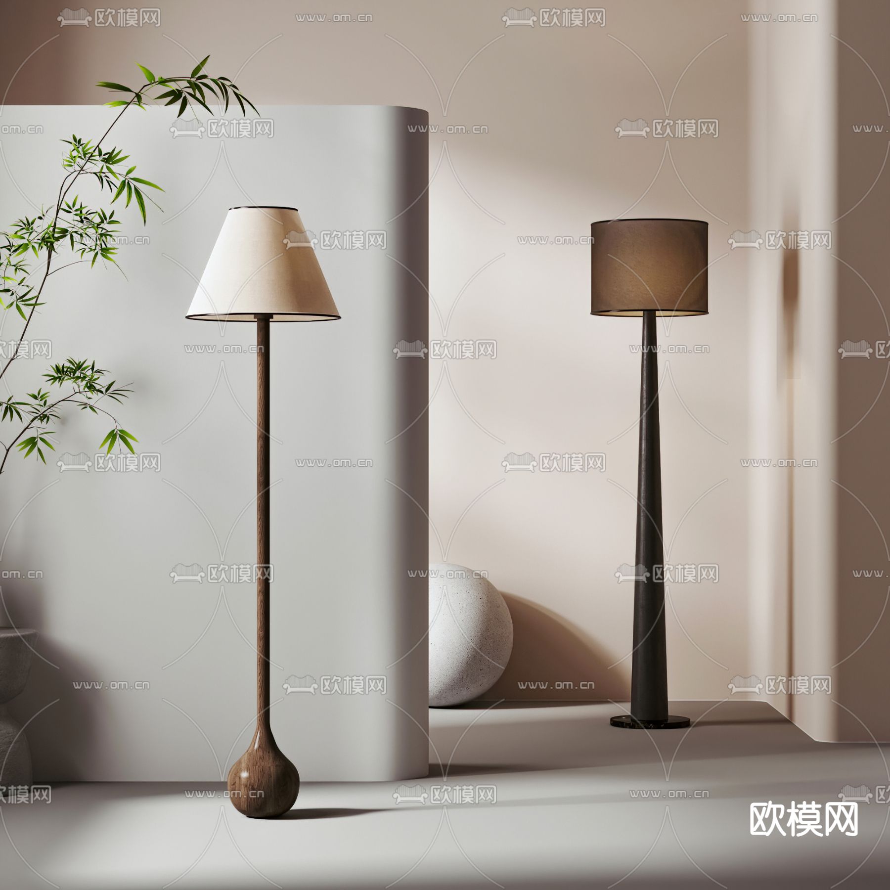 现代简约实木灯罩落地灯3d模型下载