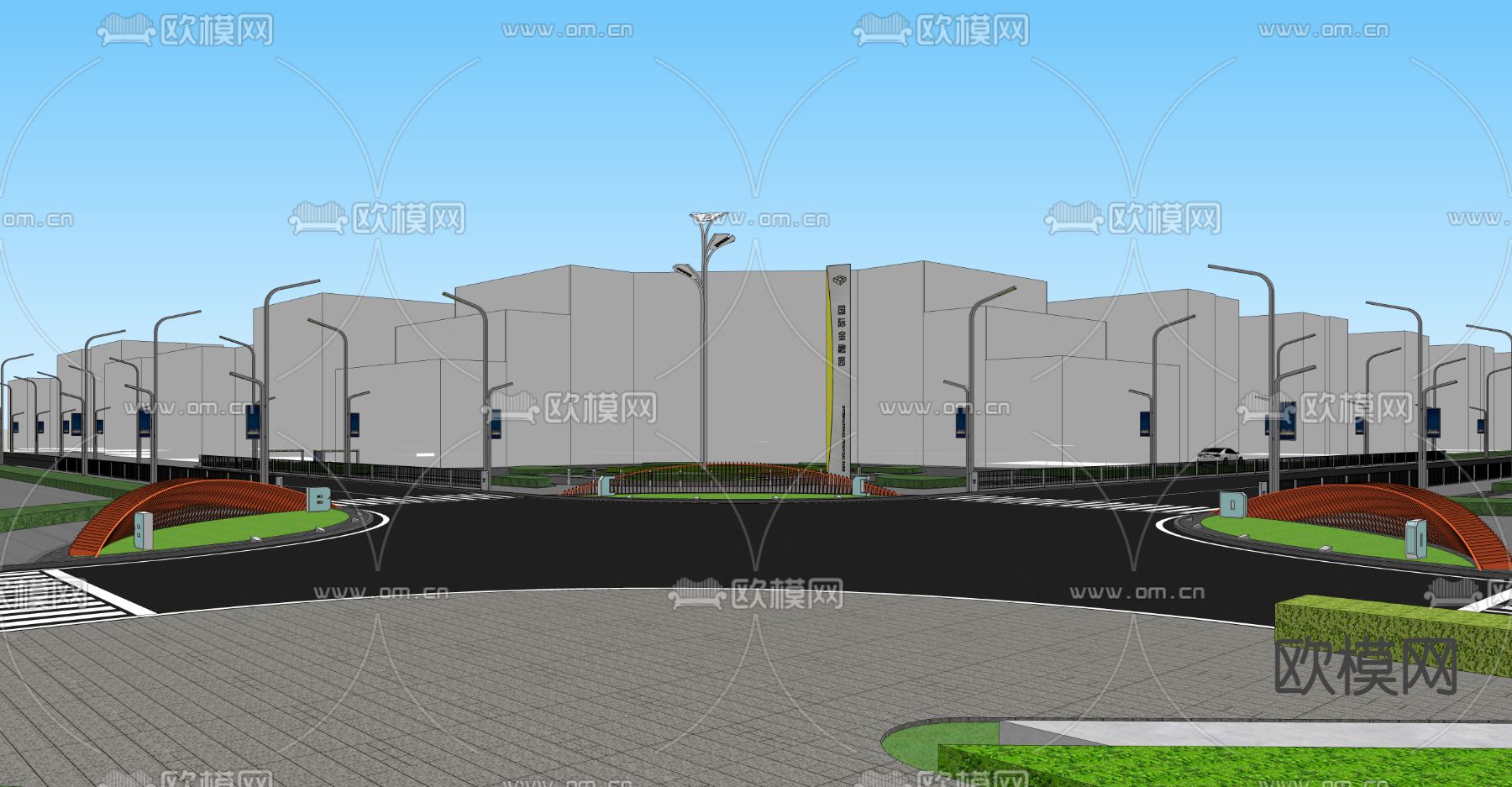 现代办公楼鸟瞰su模型下载（渲染图2）