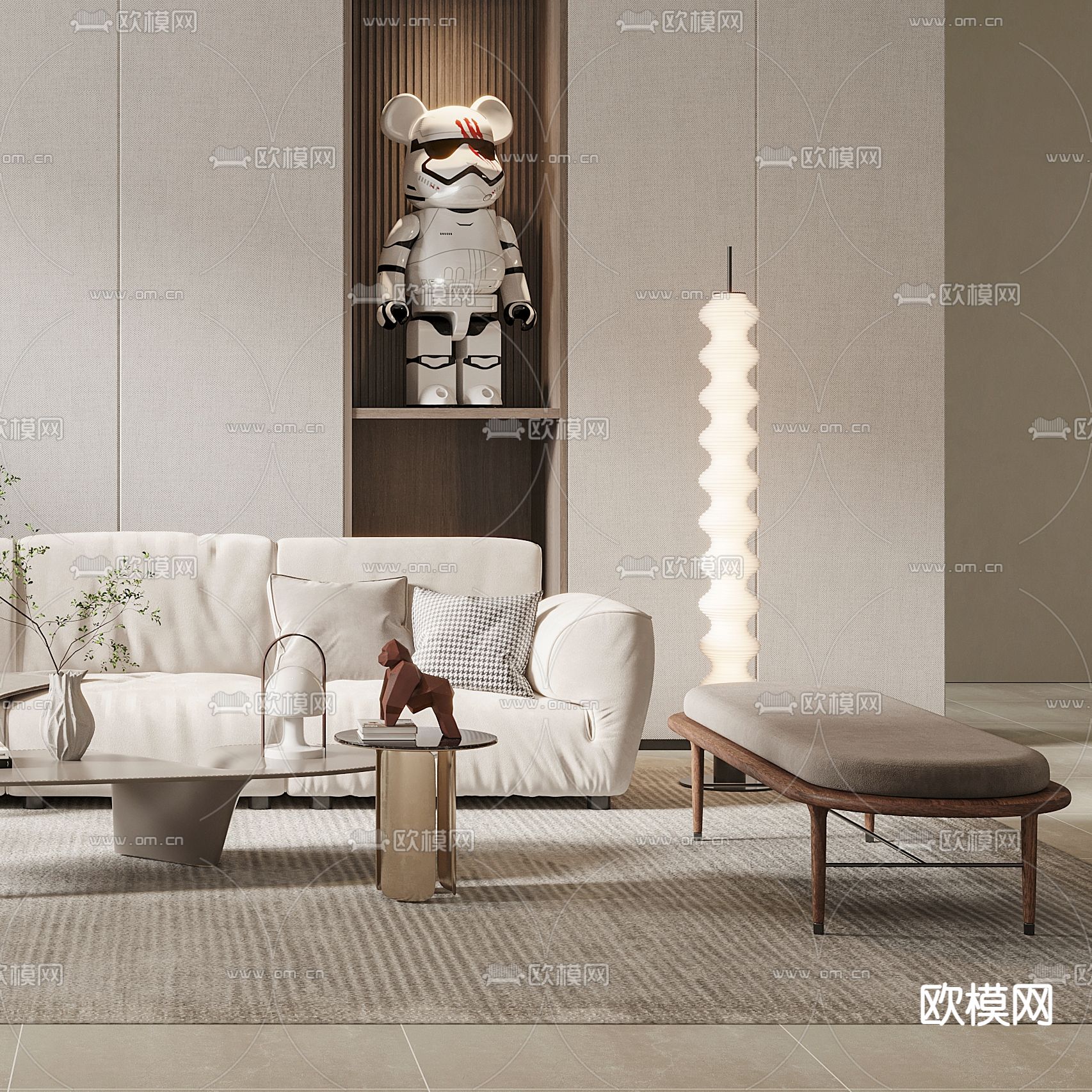 现代奶油风沙发组合3d模型下载（渲染图3）