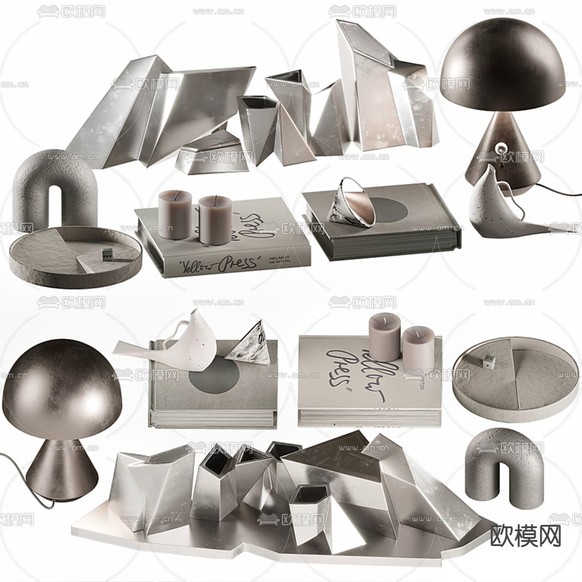 现代造旧不锈钢饰品摆件3d模型下载(渲染图1)