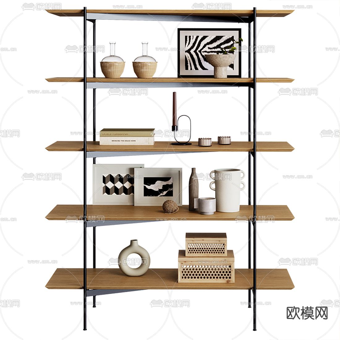 北欧铁架木质装饰架置物架3d模型下载（渲染图2）