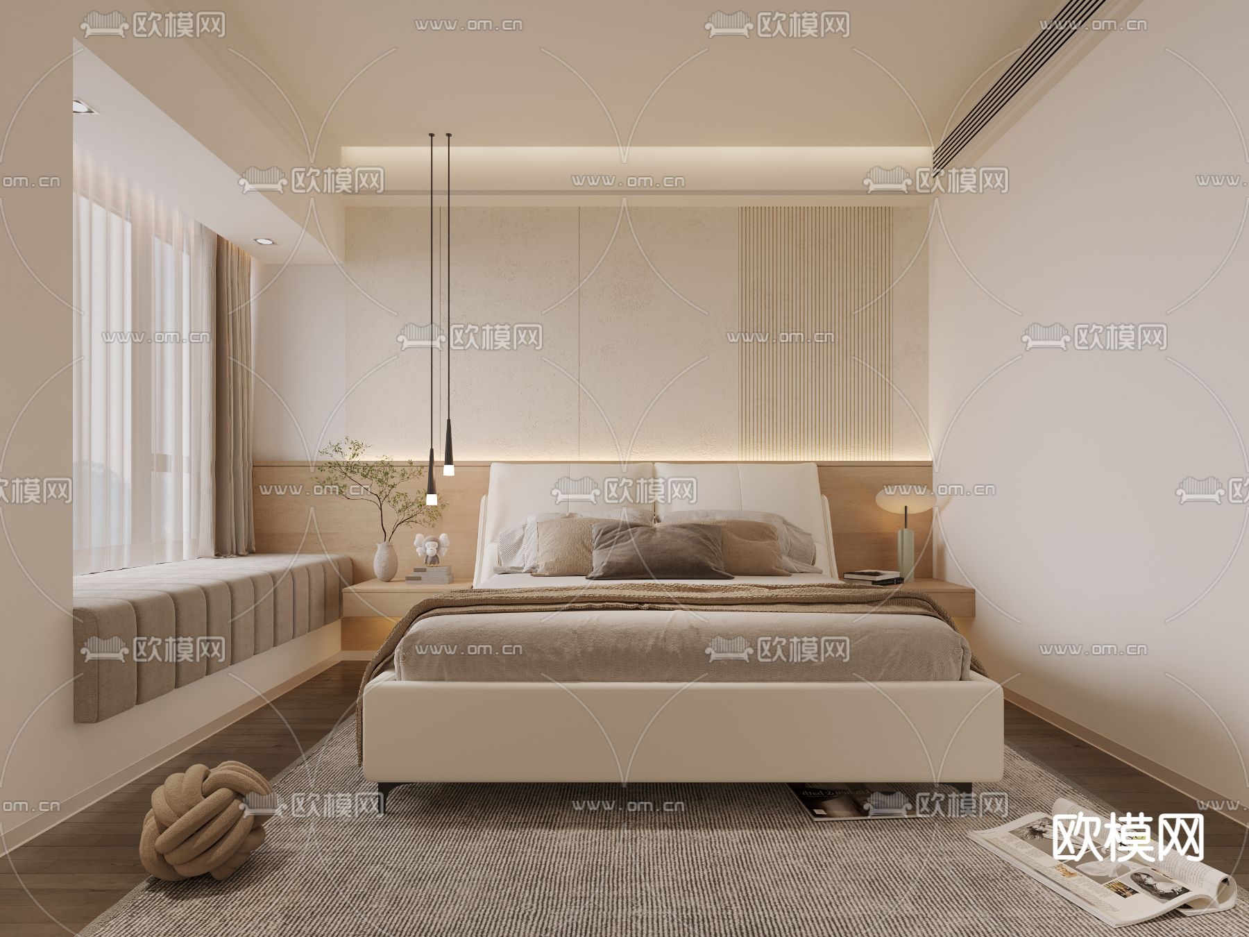 侘寂飘窗主人卧室3d模型下载（渲染图1）