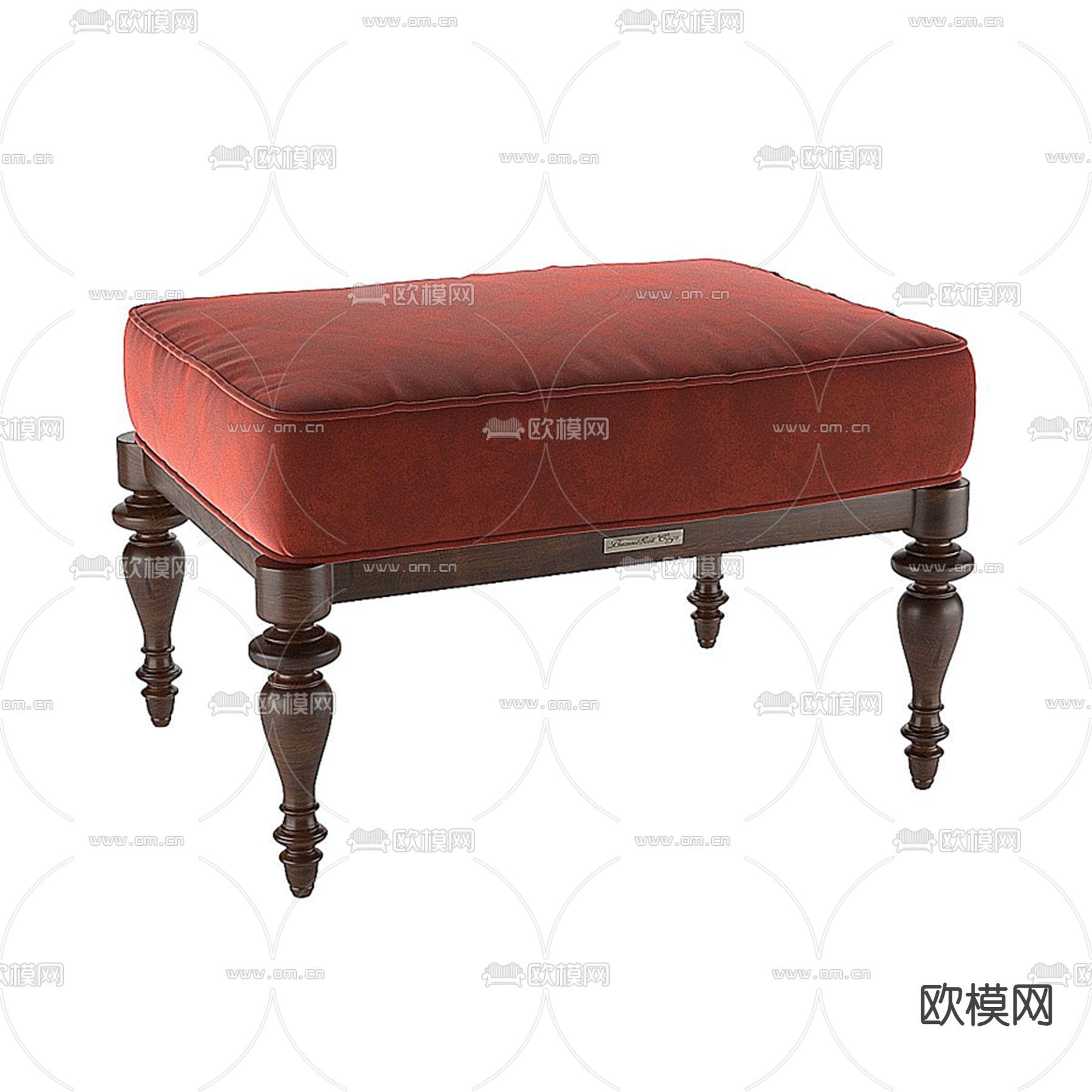 美式红色布艺换鞋凳3d模型下载