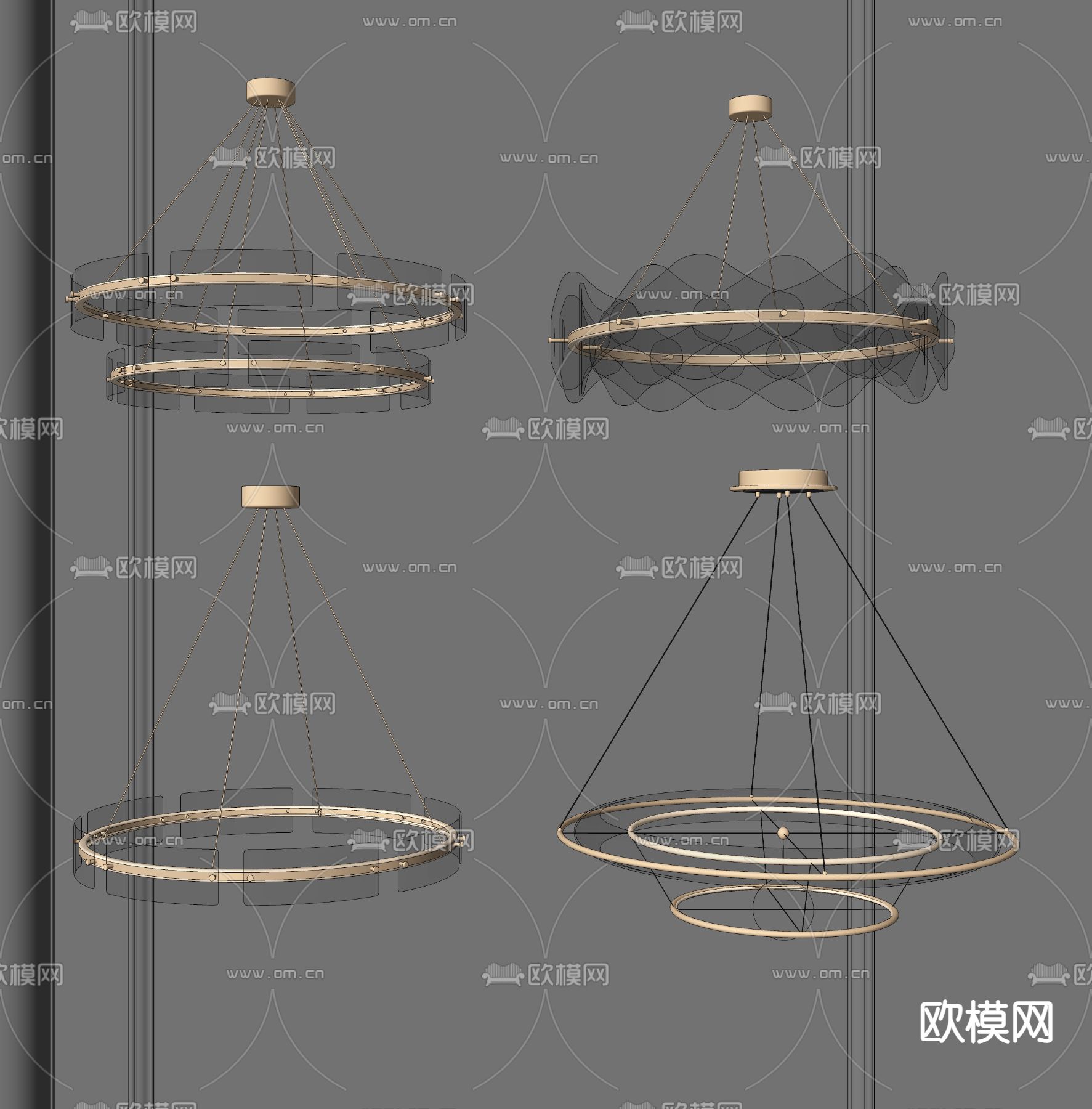 现代轻奢环形吊灯su模型下载（渲染图2）