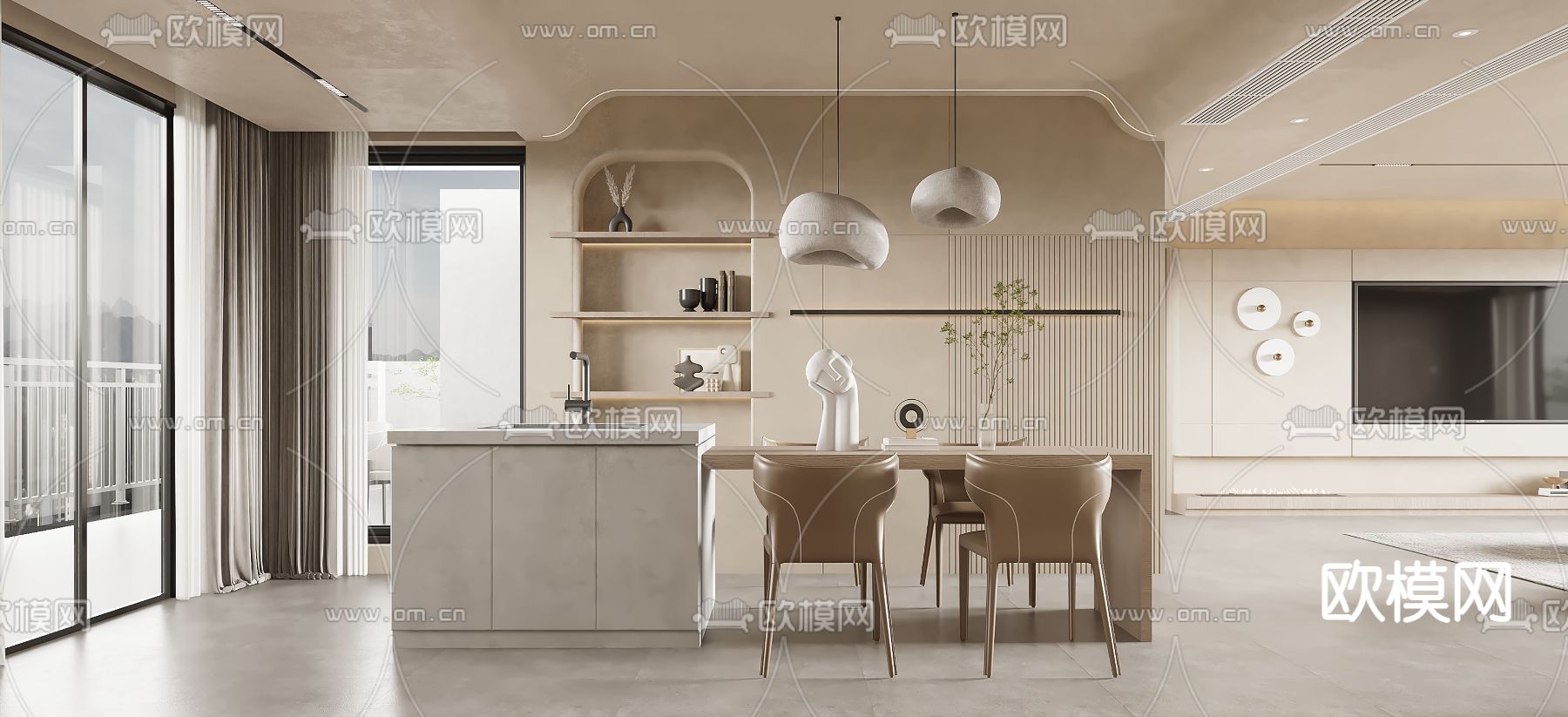 侘寂客餐厅3d模型下载（渲染图2）