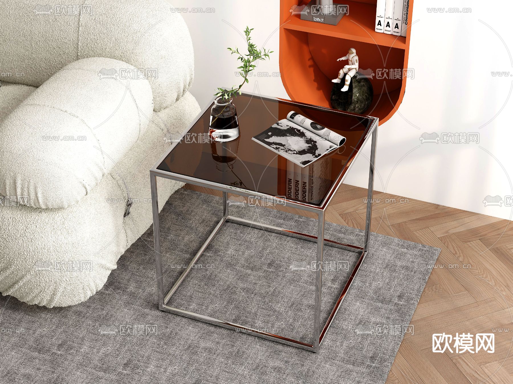 现代不锈钢边几3d模型下载