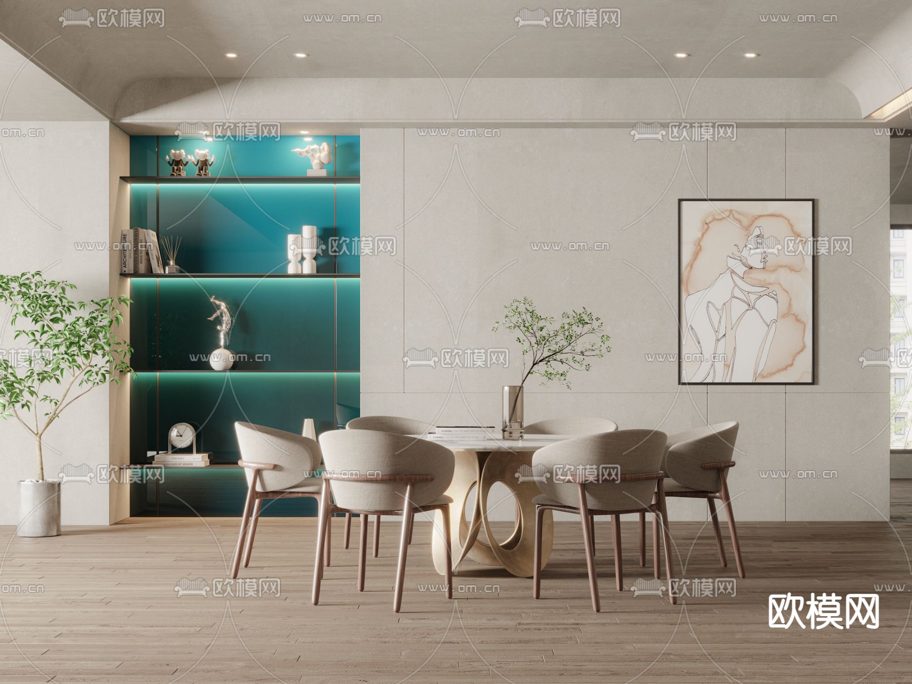 现代餐桌椅su模型下载（渲染图1）