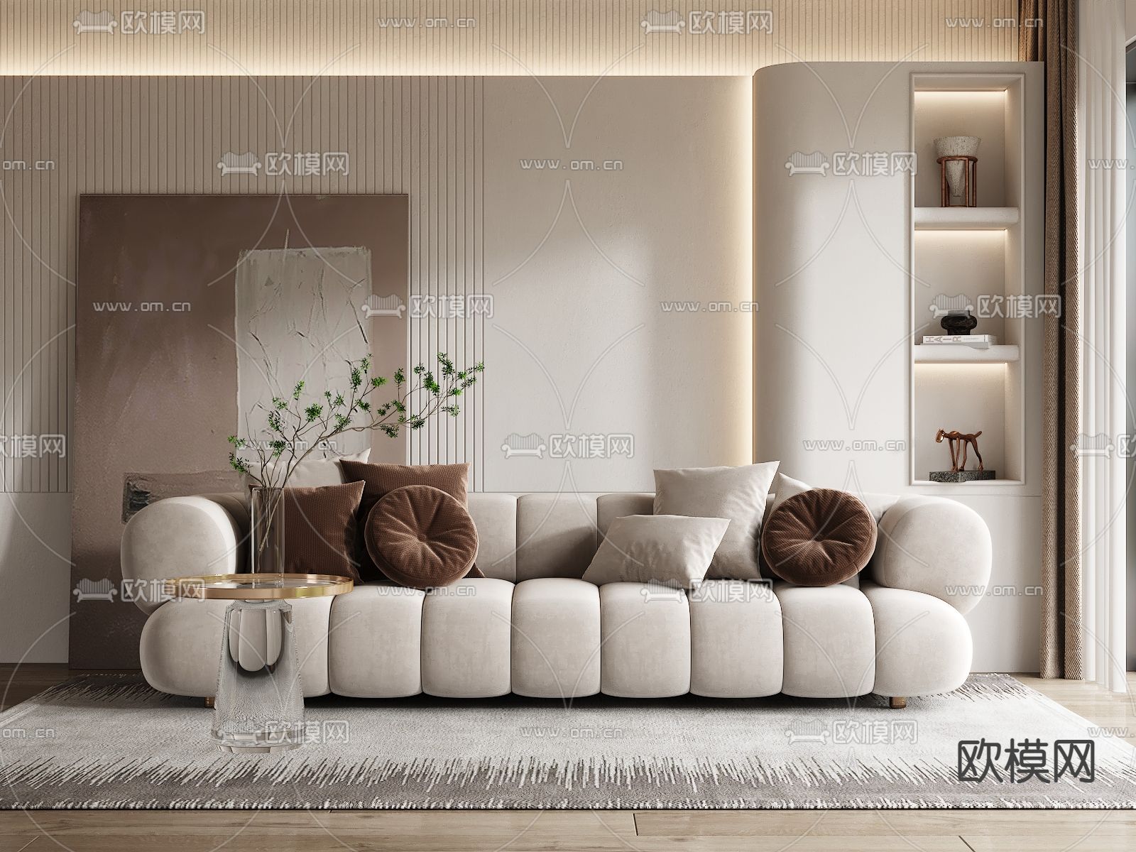 现代奶白色多人沙发3d模型下载