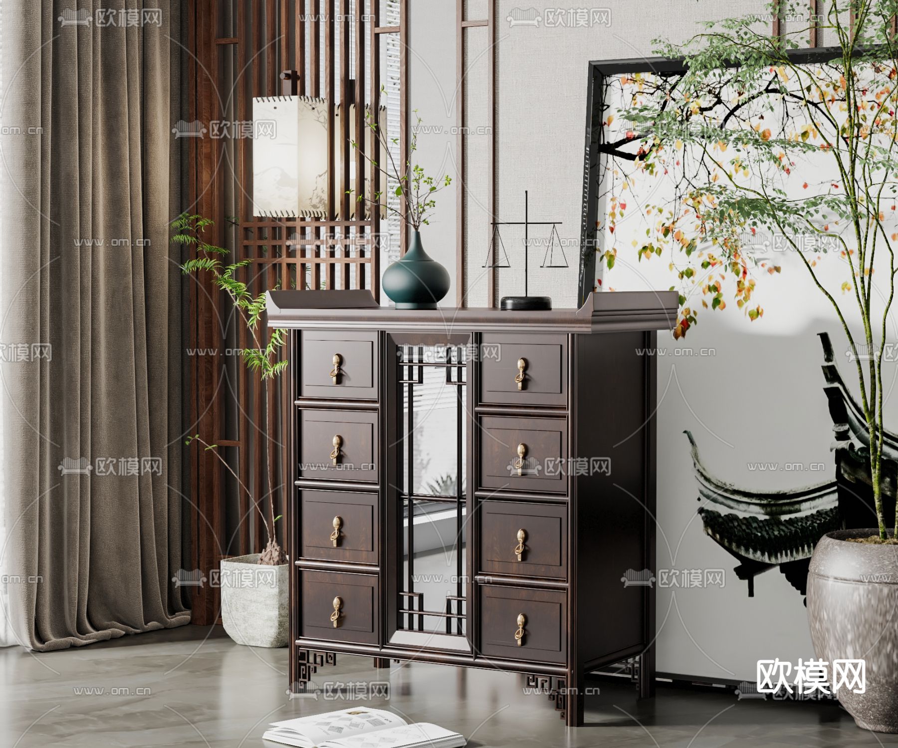 新中式斗柜抽屉柜d模型下载