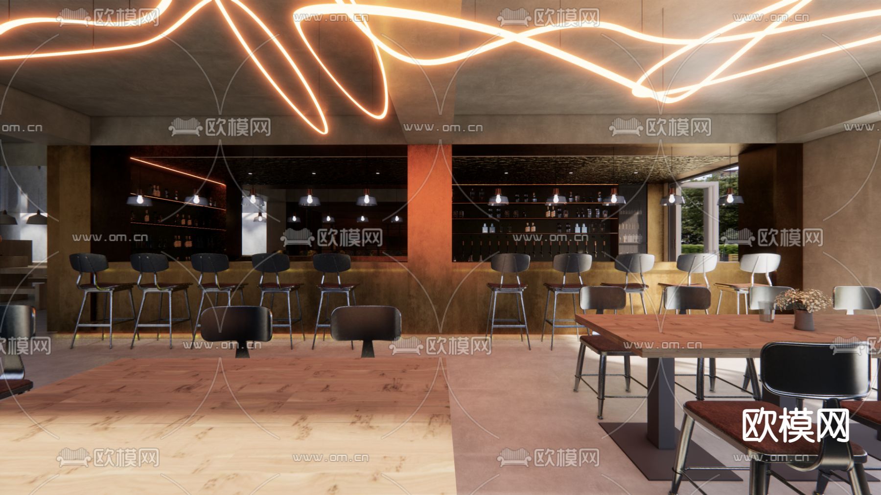 工业风酒吧su模型下载（渲染图2）