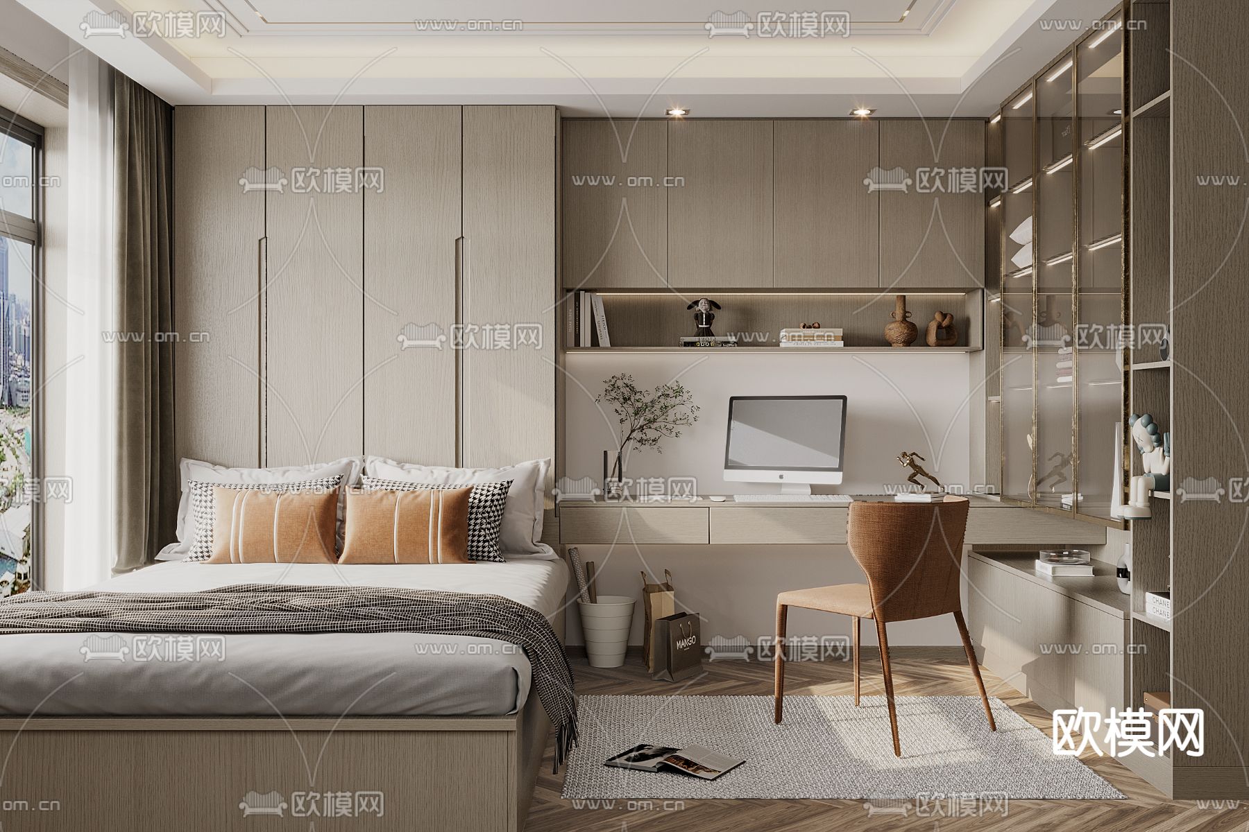 现代榻榻米卧室3d模型下载