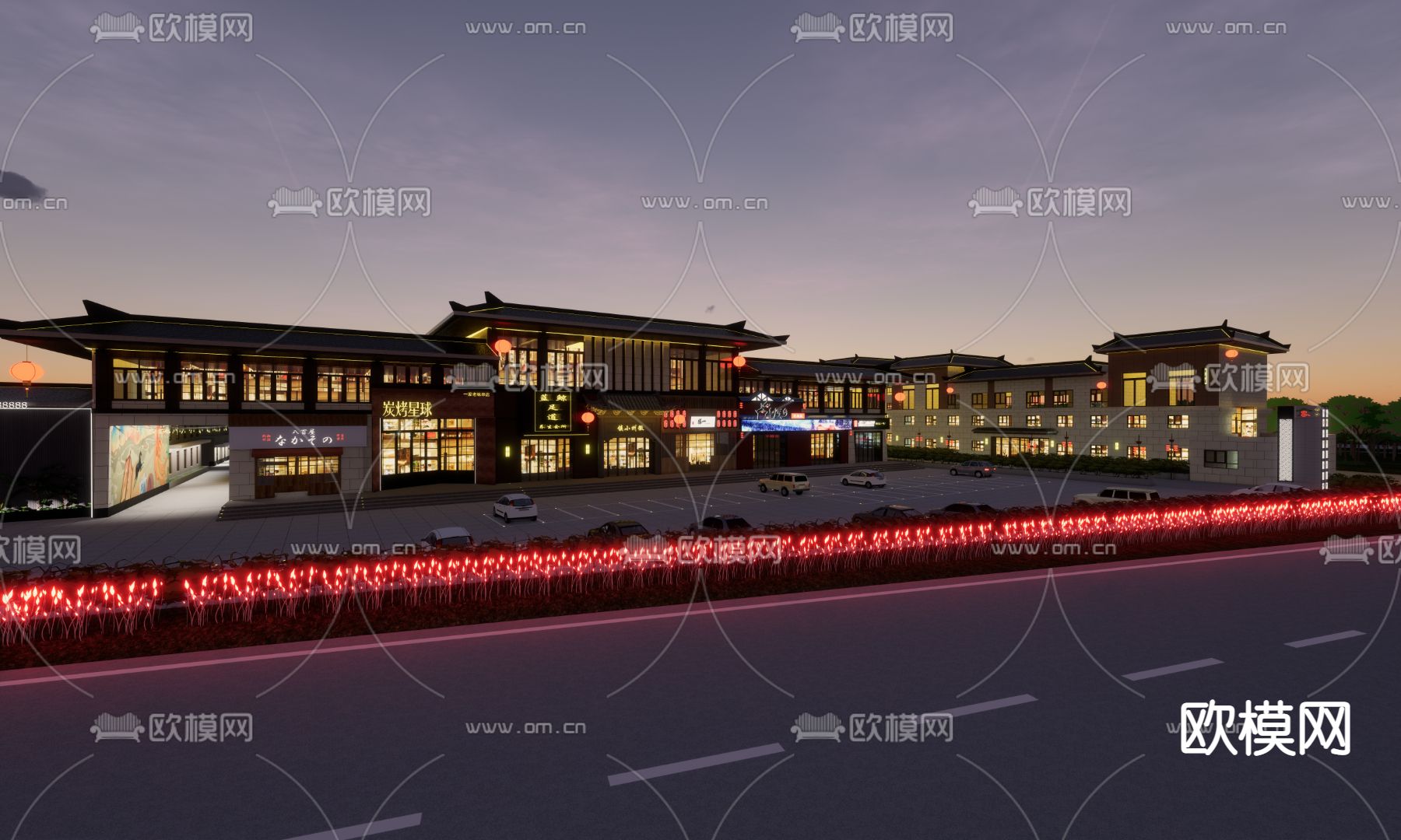 现代美食商业街su模型