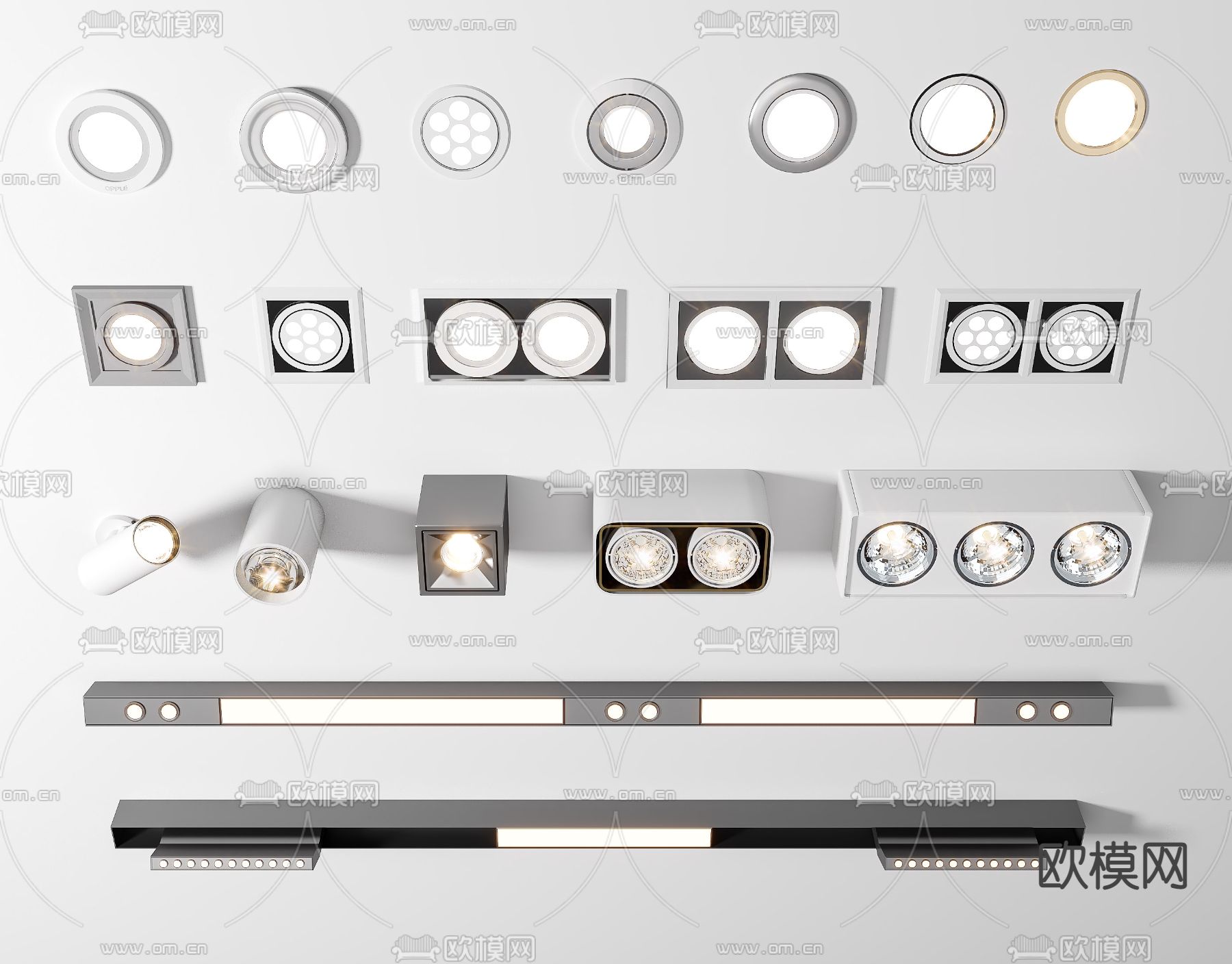 现代筒灯射灯磁吸灯轨道灯3d模型下载