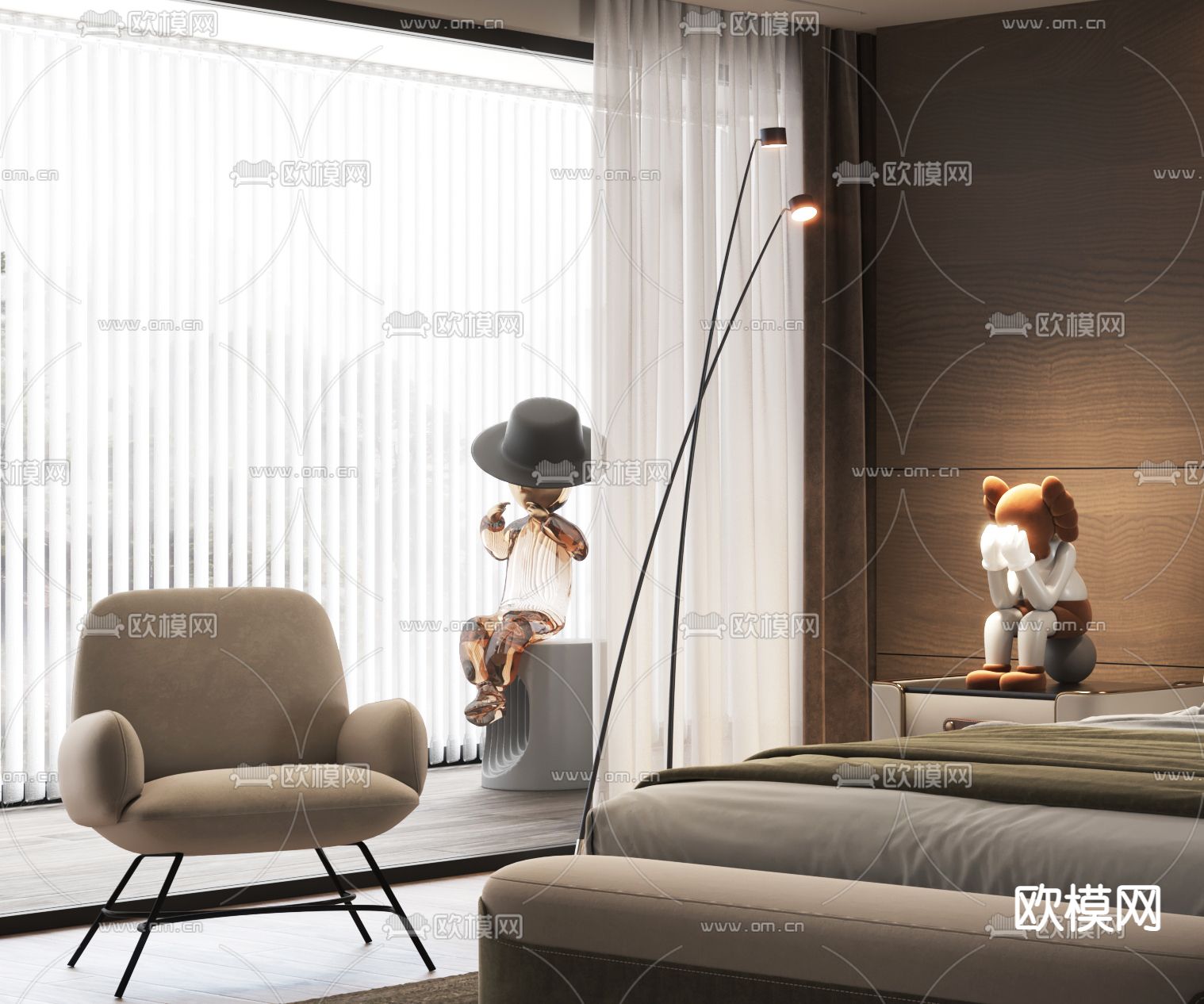 现代布艺双人床3d模型