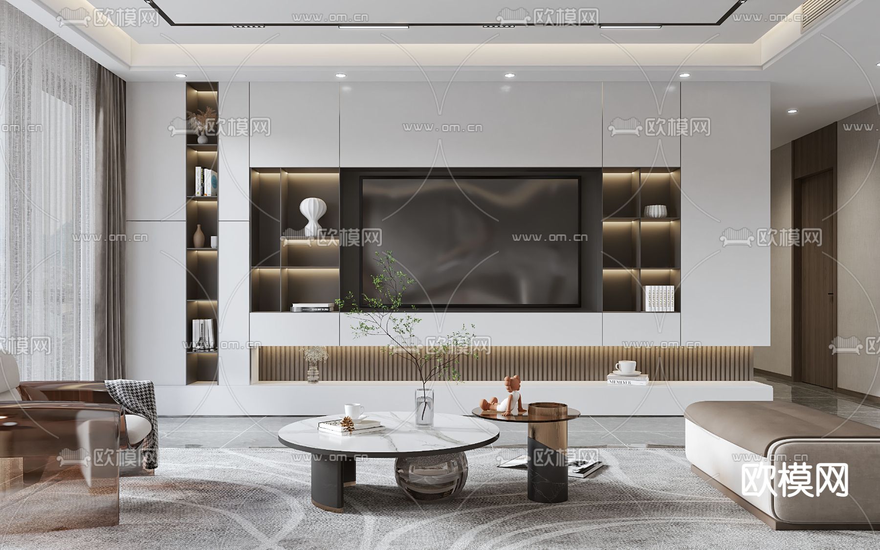 现代轻奢客厅3d模型下载（渲染图2）