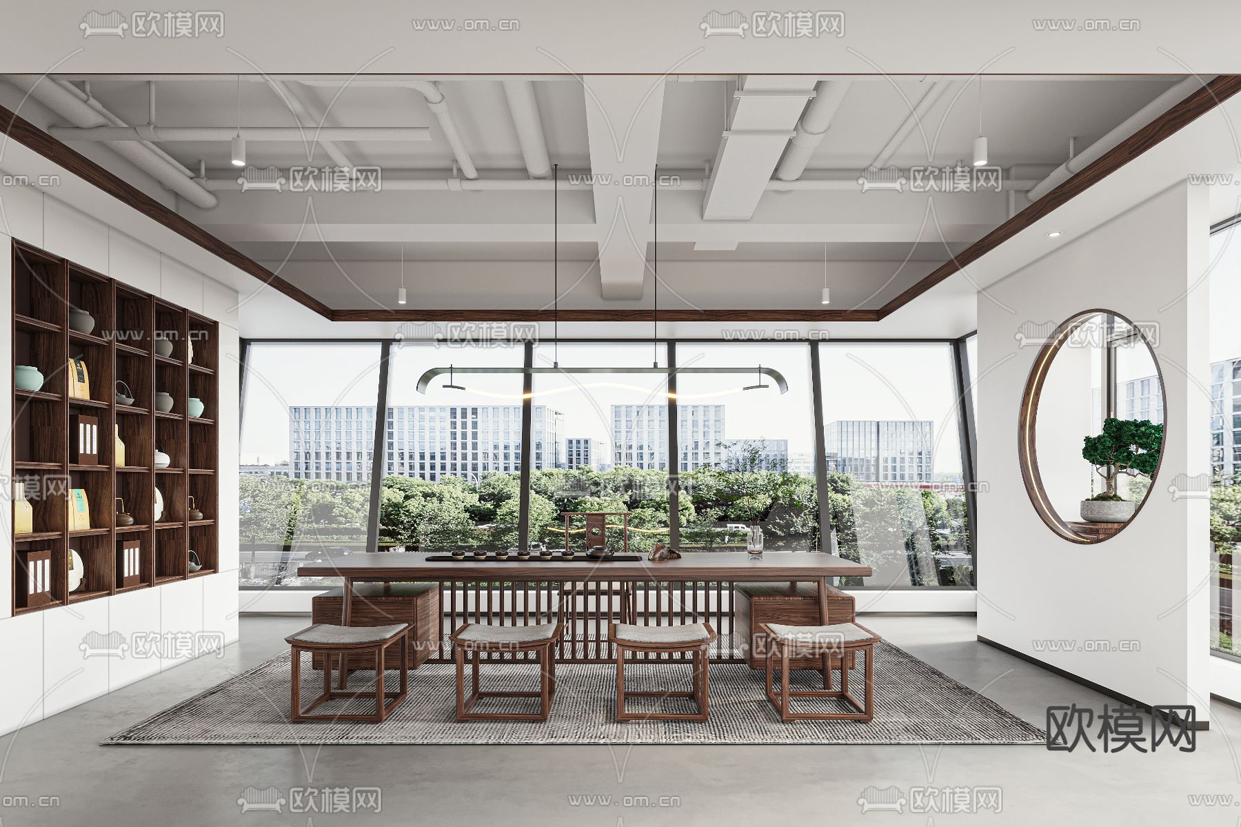 新中式茶室3d模型下载（渲染图1）