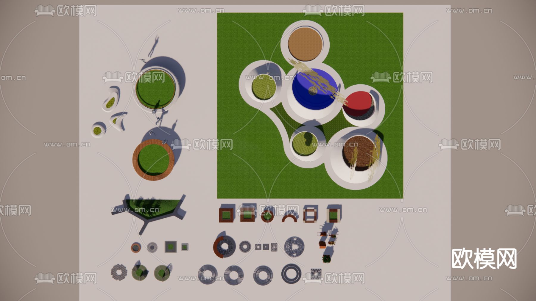 现代户外异形树池座椅su模型下载（渲染图1）