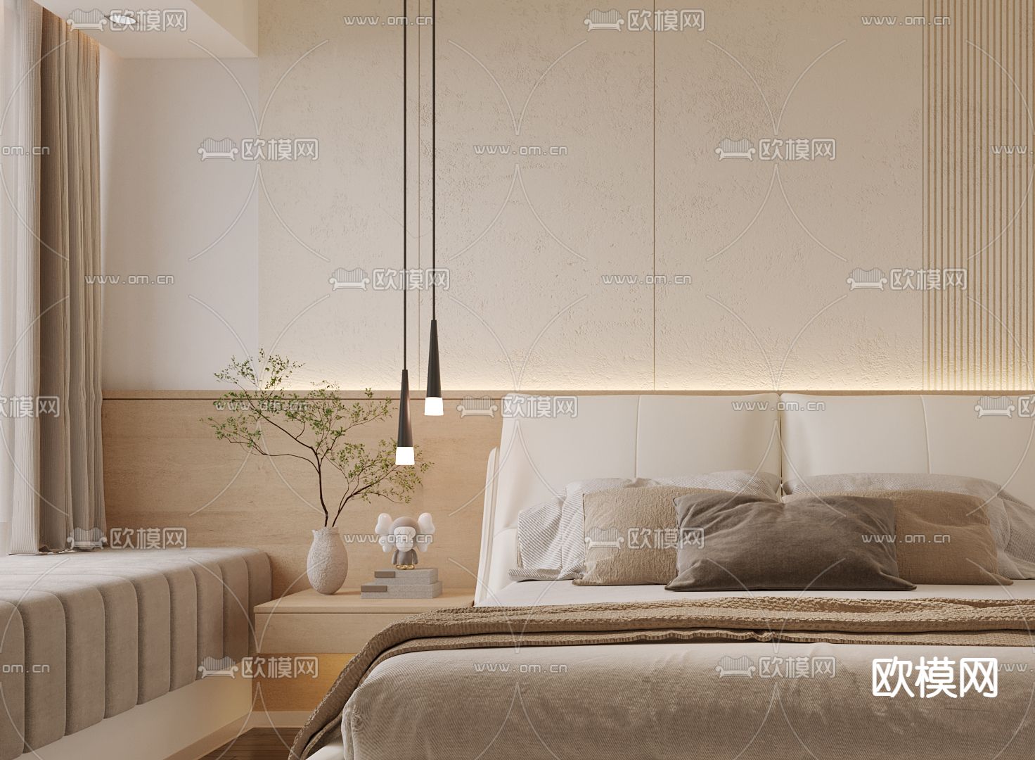 侘寂飘窗主人卧室3d模型下载（渲染图2）
