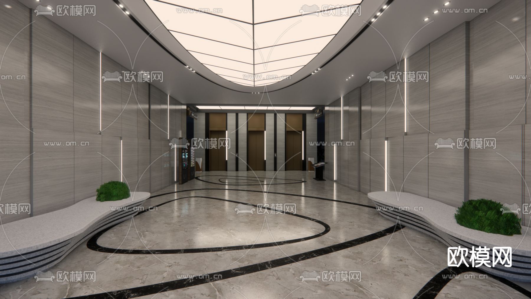 现代酒店大堂电梯间su模型
