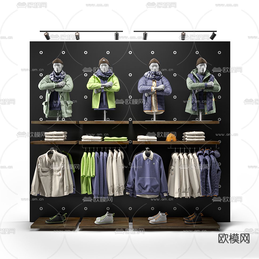 现代男士服装店展架3d模型下载（渲染图1）