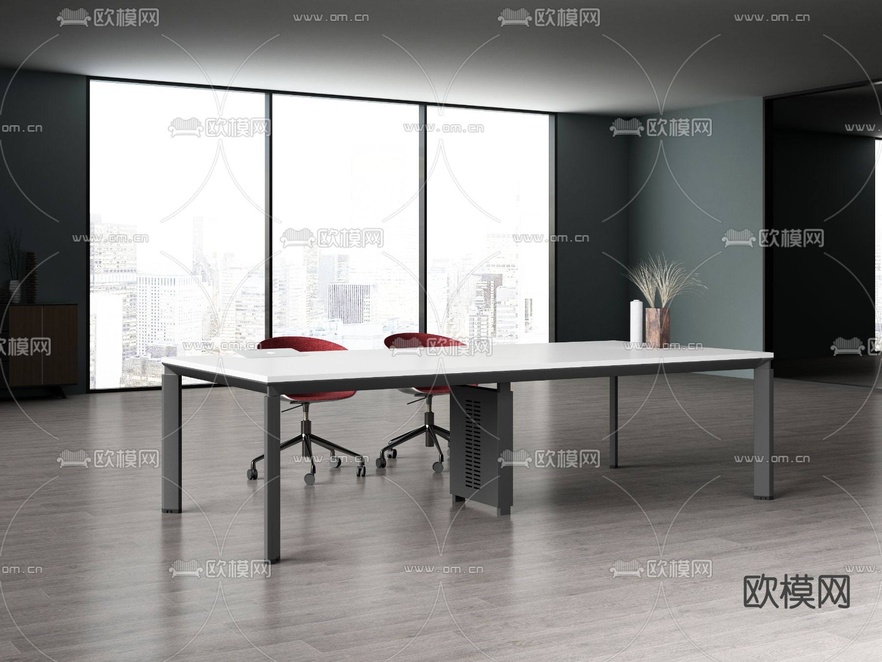 现代金属条形会议桌3d模型下载